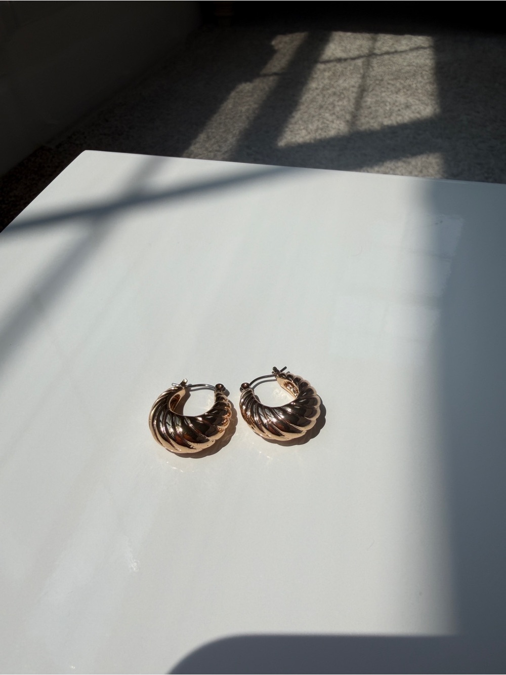 Gold Chunky Croissant Hoop Earrings | Ribbed Statement Hoops